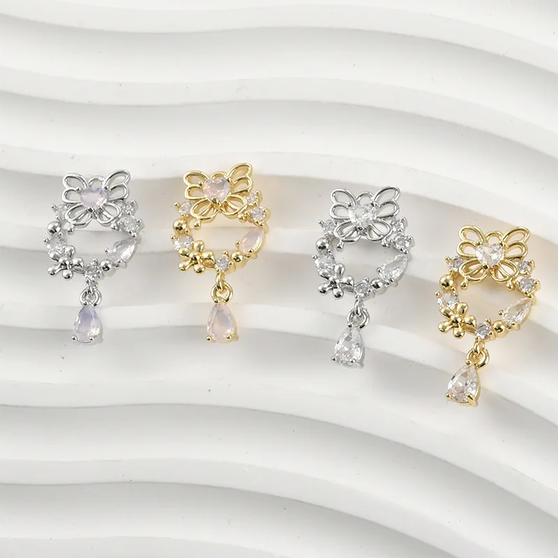 14k Real Gold Color Powder Protein Diamond Love Zircon Butterfly Wreath Water Drop Pendant DIY Jewelry Accessories