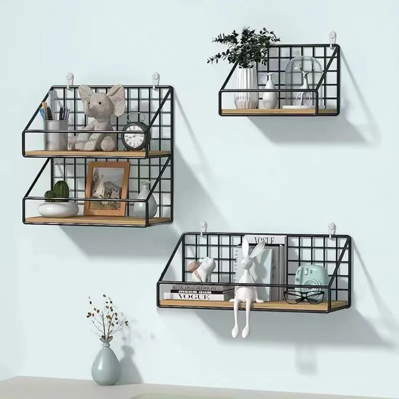 Estantes creativos montados en la pared, estantes de almacenamiento para colgar en la pared de hierro para dormitorio, cestas de almacenamiento, estantes colgantes, muebles para el hogar, 1 ud.