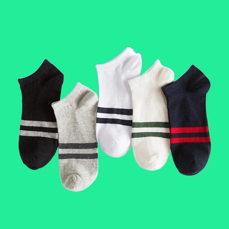 5/10 Pairs 2024 New Men Thin Polyester Boat Socks Sweat Absorbing Breathable Casual Anti-Slip Solid Color Short Ankle Socks