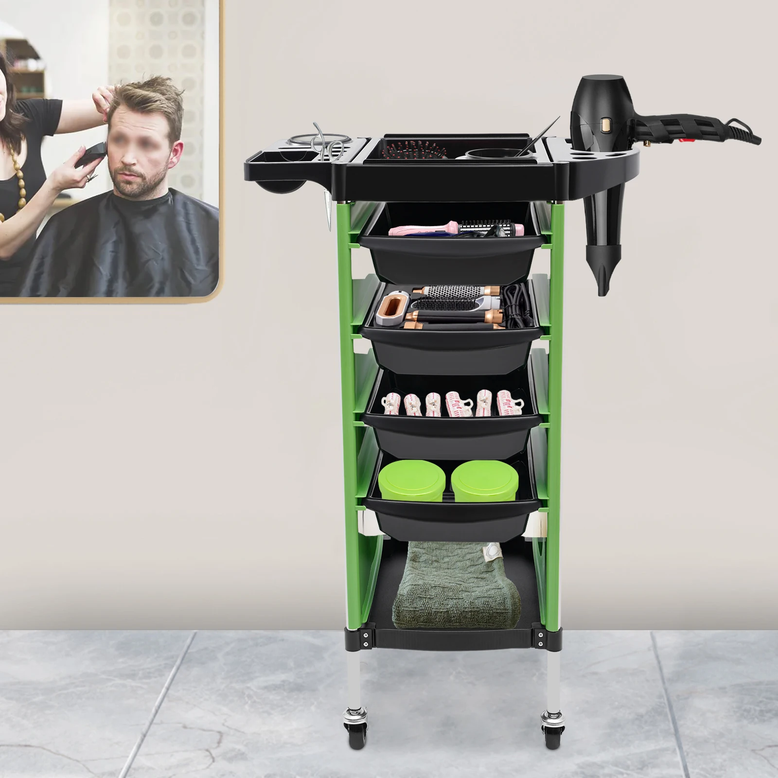 Salon Kapperskar Kapper Trolley Haar Kleurende Spa Kar Met 4 Uittrekbare Lades Voor Stylist Haarstylist