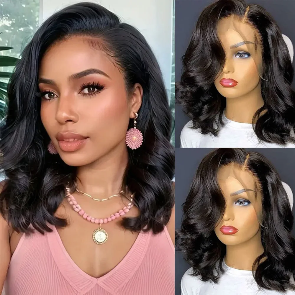 

Side Part Lace Frontal Wig 180% Density Body Wave Bob 13x4 Lace Area Versatile Style for All Ethnicities For Women Human Hair