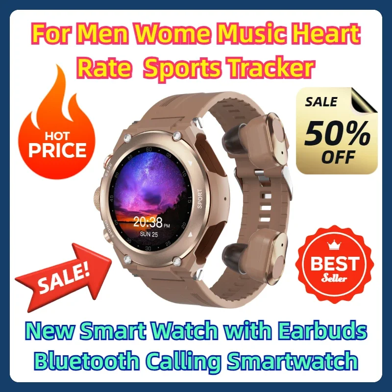 

For Men Wome Music Heart Rate Monitor Tracker Sports Bracelet New Smart Watch with Earbuds Bluetooth Calling Smartwatch