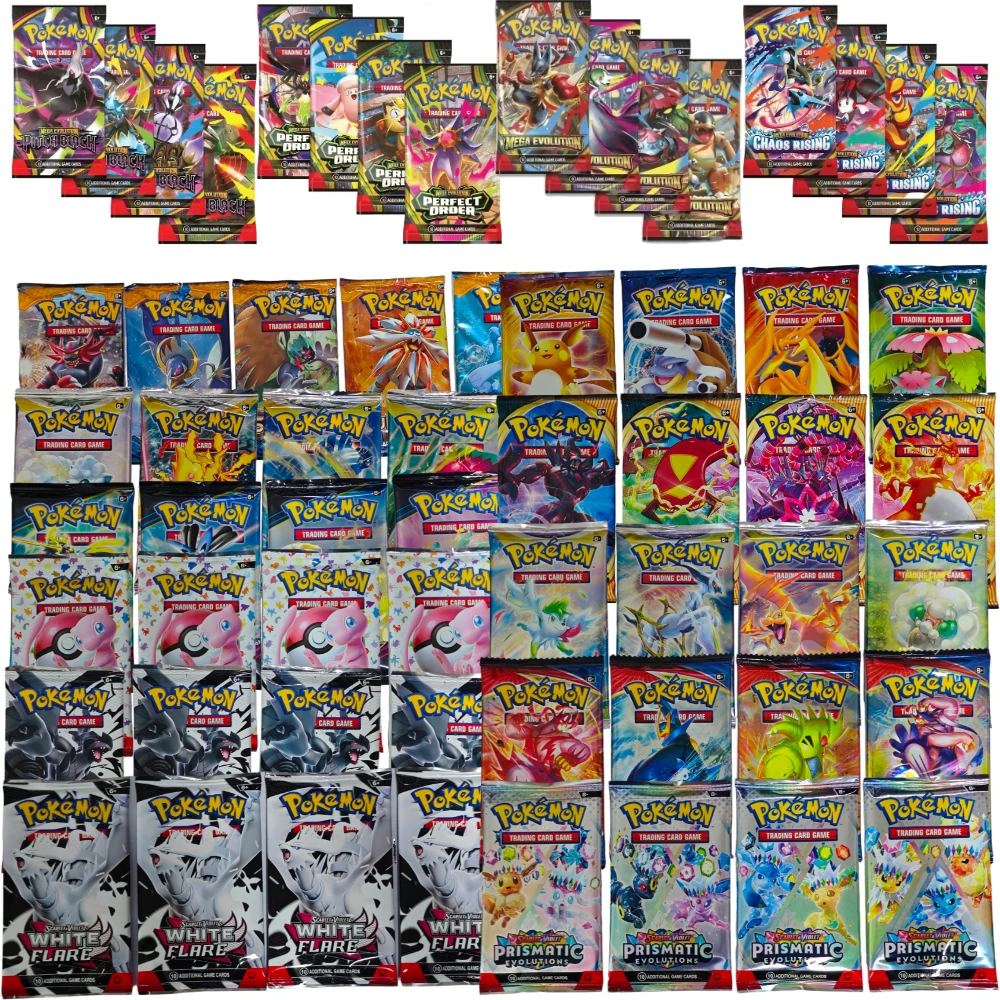 60PCS Pokémon Trading Cards 10 Per Pack Mega Evolution Booster Pack Chaos Rising Pitch Phantasmal Flames Battle Collectible Game