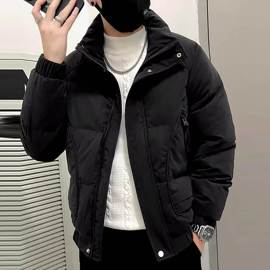 Winter Man Down Jacket Thicken Cold-proof Stand Collar Male Coat Simple Long Sleeve Pocket Zipper Sport Casual Men Outerwear