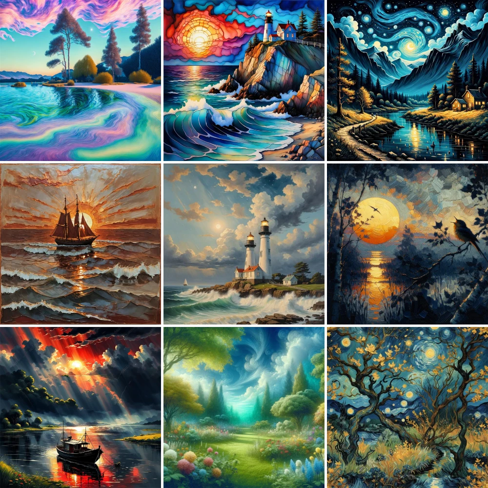 

Landscape Fantasy Nature Cross Stitch DIY Embroidery Complete Kit Needlework Handiwork Knitting Sewing For Adults Floss Needle