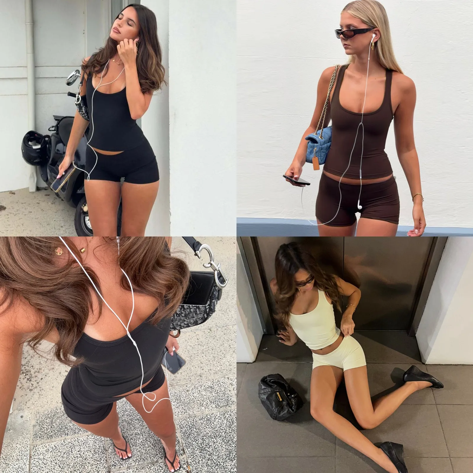 Women's Spring Summer Backless Vest Top Fitted Solid Jumpsuit Sets Matching Sets 2 Piece Outfits