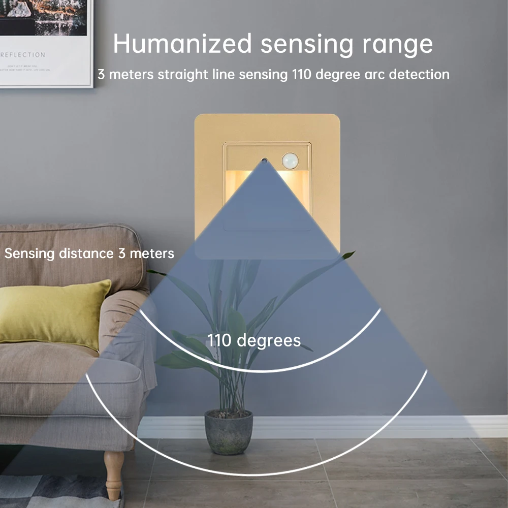 Lampada da parete a Led a luce notturna sensore di movimento PIR luce per scale AC110V-240V lampada da incasso per gradini illuminazione per corridoio illuminazione da parete per interni