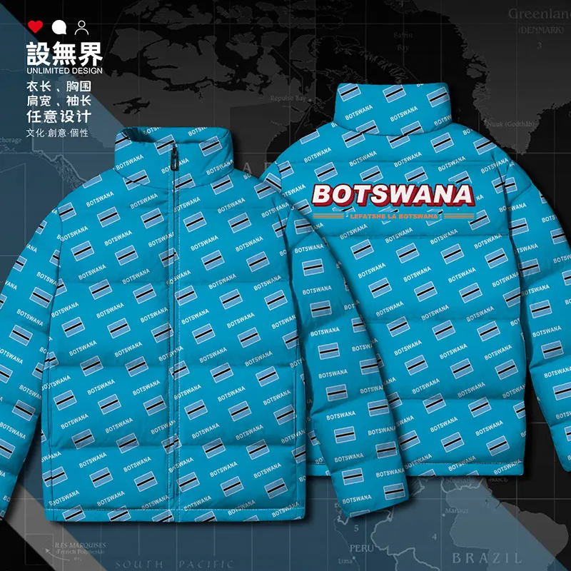 Botswana Batswana BWA flaga kraju Białe kurtki puchowe Outdoor stójka Casual moda męska Ciepły nowy płaszcz puchowy Zima