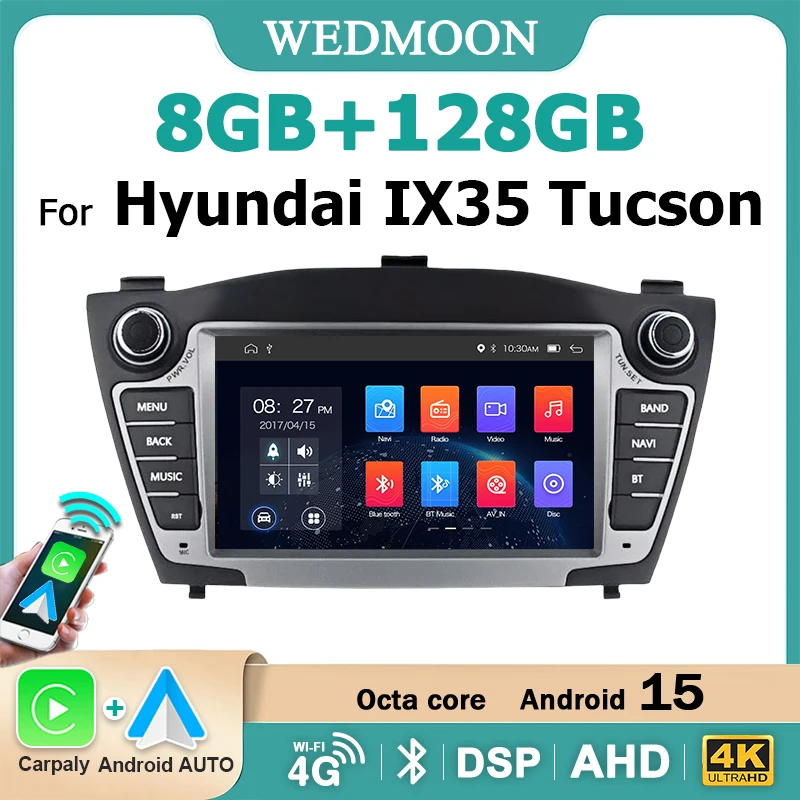 Autoradio Android 15 avec Carplay sans fil pour Hyundai IX35 Tucson 2009-2015, autoradio 2 DIN, lecteur multimédia 7 pouces, 4G LTE