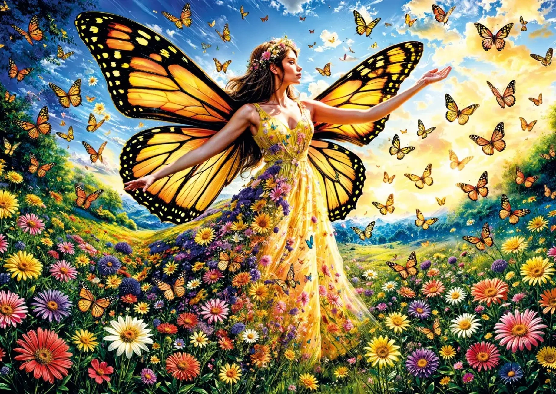 

1000/500 PCS Jigsaw Puzzles Lady Butterfly Landscape Home Decor Games Landscape Puzzles Educational Toys Birthday Gifts