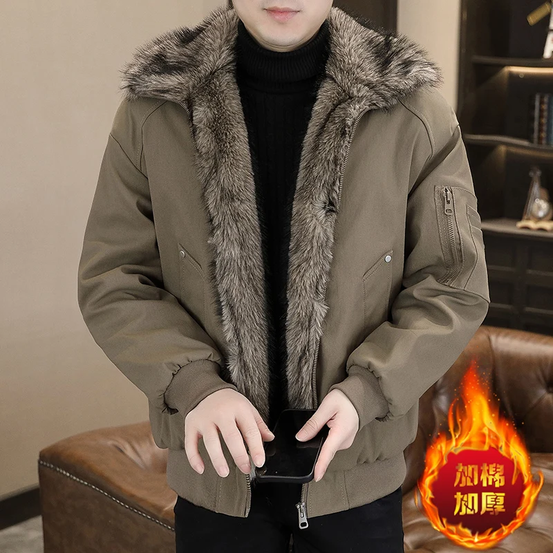 2025 Mens fashion Parka youth cotton jacket  Men's winter jacket fashion Down cotton jacket Men Thick Warm shearling Windproof