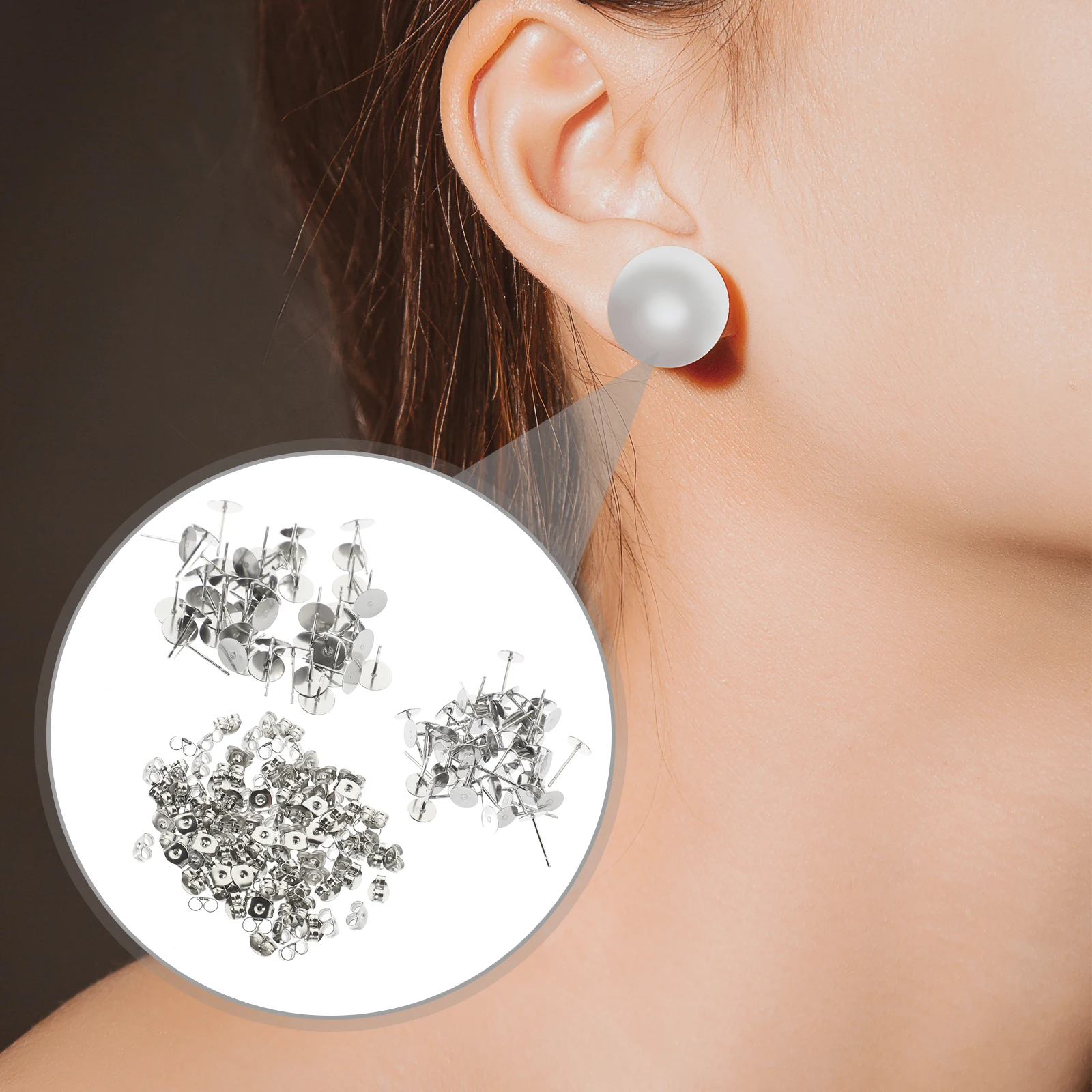

Stainless Steel Ear Pin Flatback Earrings Making Charms Plug Backs DIY Kit Hooks Suite Lightweight Safe Women Accessories
