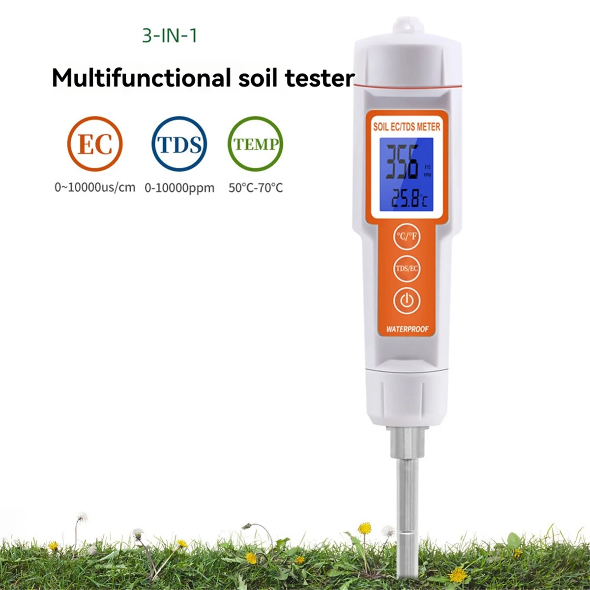 ABJZ 3-in-1 Soil EC TDS Meter Digital Soil Monitor Temperature Tester for Gardening Plants Farming Horticulture