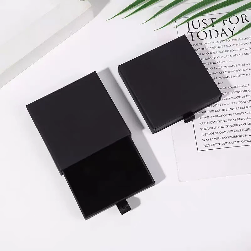 50pcs Ultra Thin Sliding Drawer Jewelry Box 8*8*1.7cm Ribbon Pull Paper Box for Ring Earring Necklace Small Jewellery Packaging