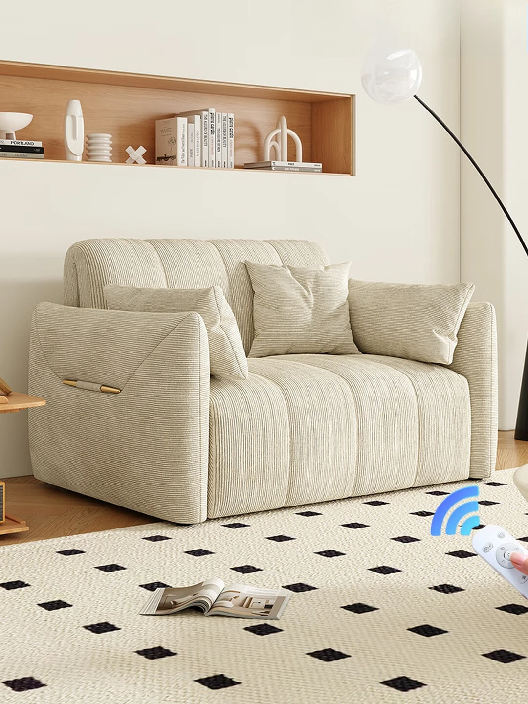 Corduroy cloth, intelligent voice, electric sofa bed, household living room, foldable and retractable