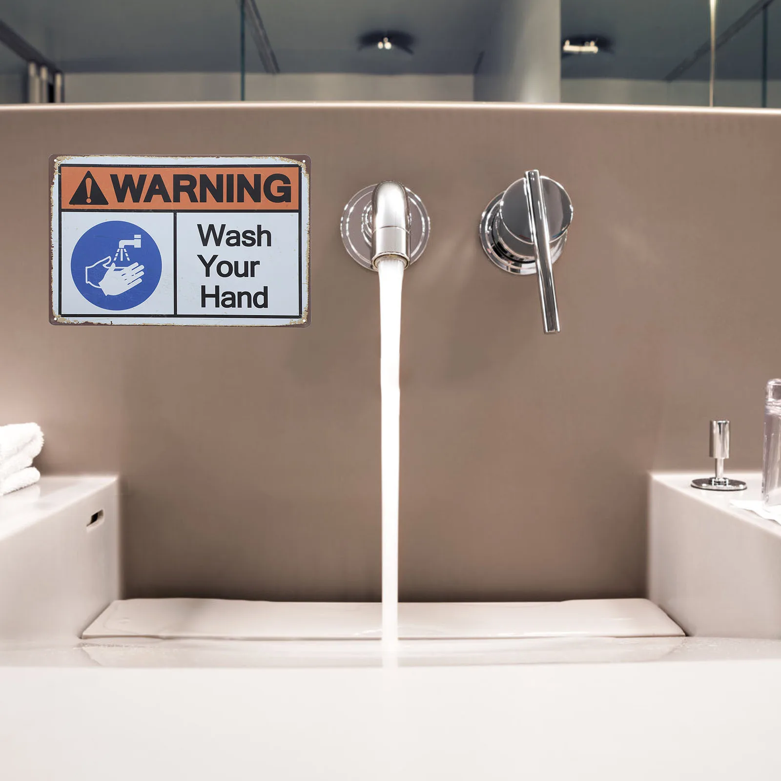 Wash Hands Sign Iron Warning Sign For Public Restroom Handwashing Reminder Sticker Durable Wash Hands Signs For Business Safety