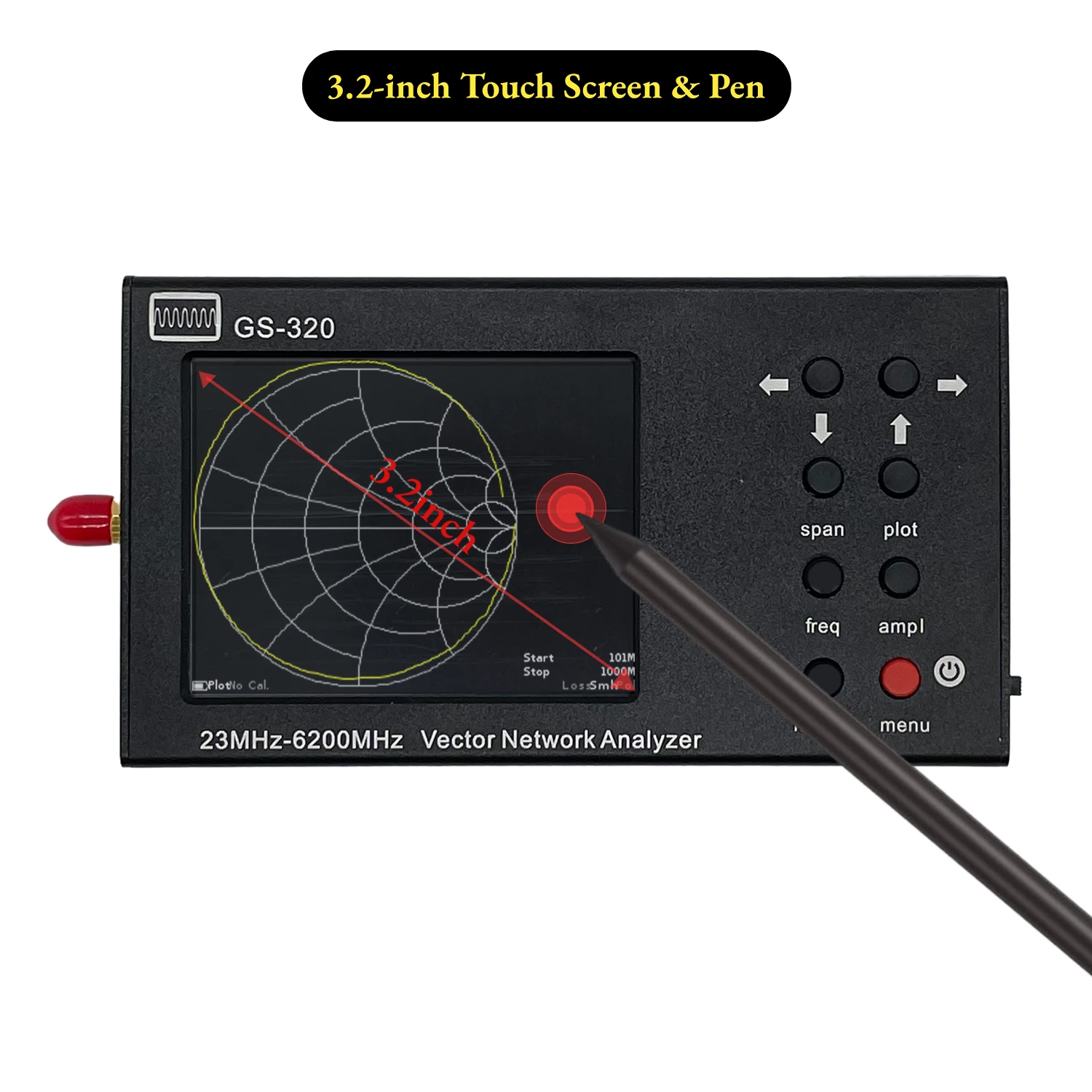 HTOOL GS320 محلل شبكة المتجهات 23 ميجا هرتز-6200 ميجا هرتز بطارية VNA المحمولة ، قياس نسبة الموجة الدائمة لقياس الجهد ، المرحلة ، مخطط سميث