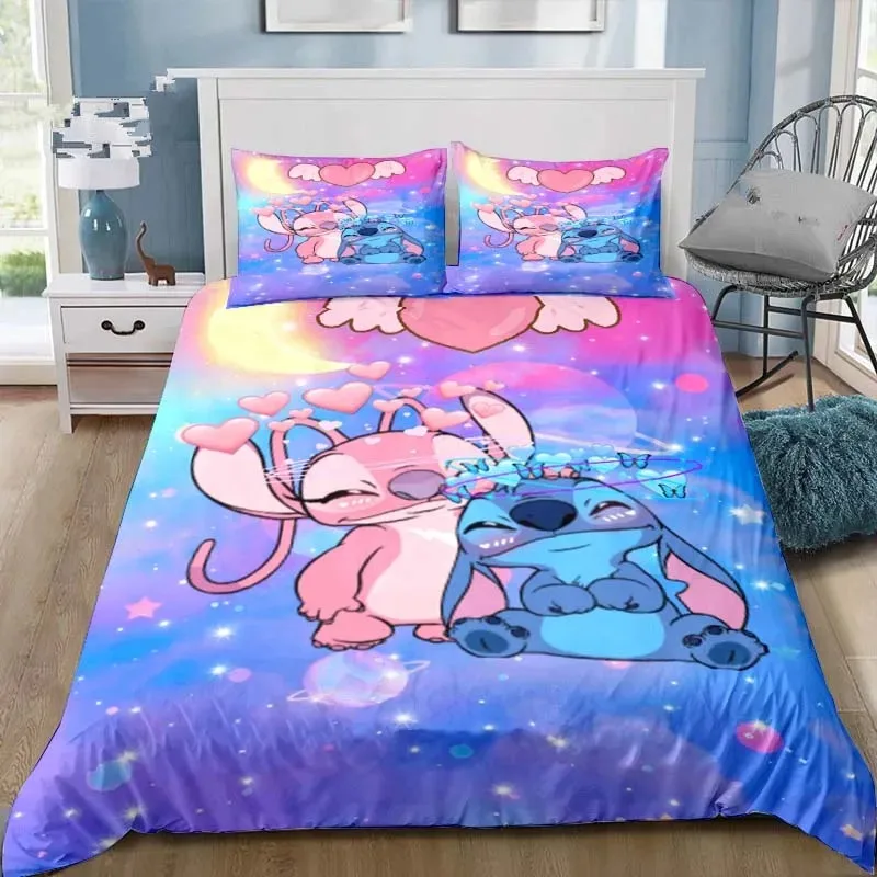 

Cartoon Stitch Bed Sheet with Pillowcase Teen Bouncy Cute Printed Sheets, Kids Disney Bedding Set