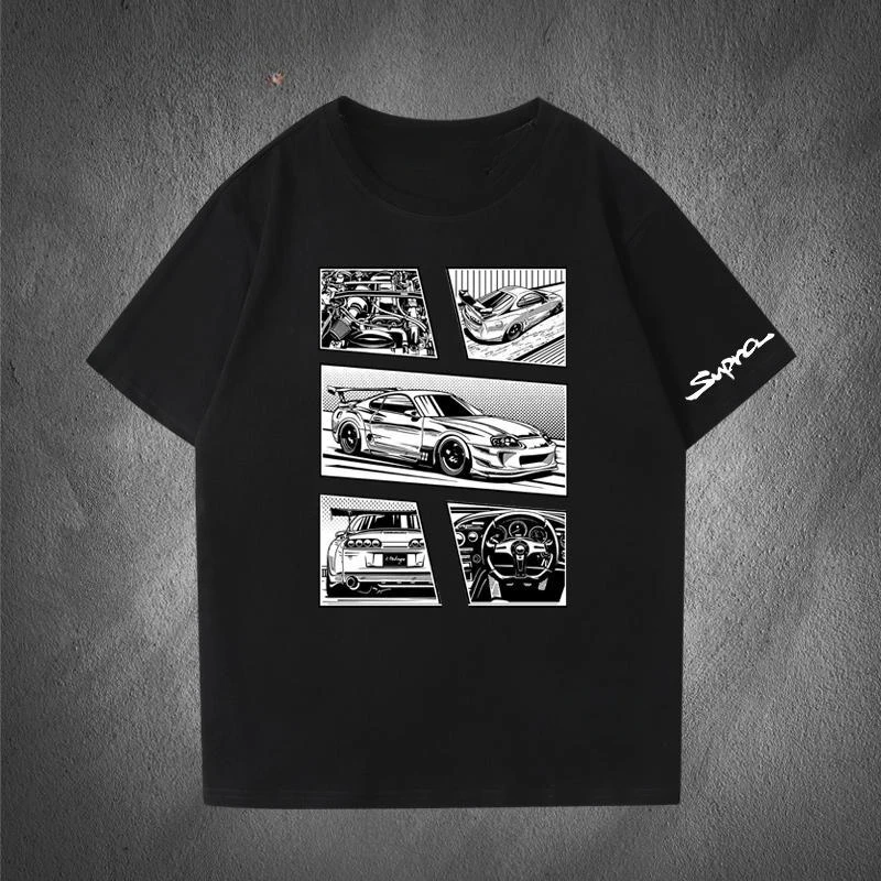 

New Car Brand Supra Short-sleeved T-shirt JDM Bull Demon King Japanese Performance Car Sports Car Pattern Printing Short-sleeved
