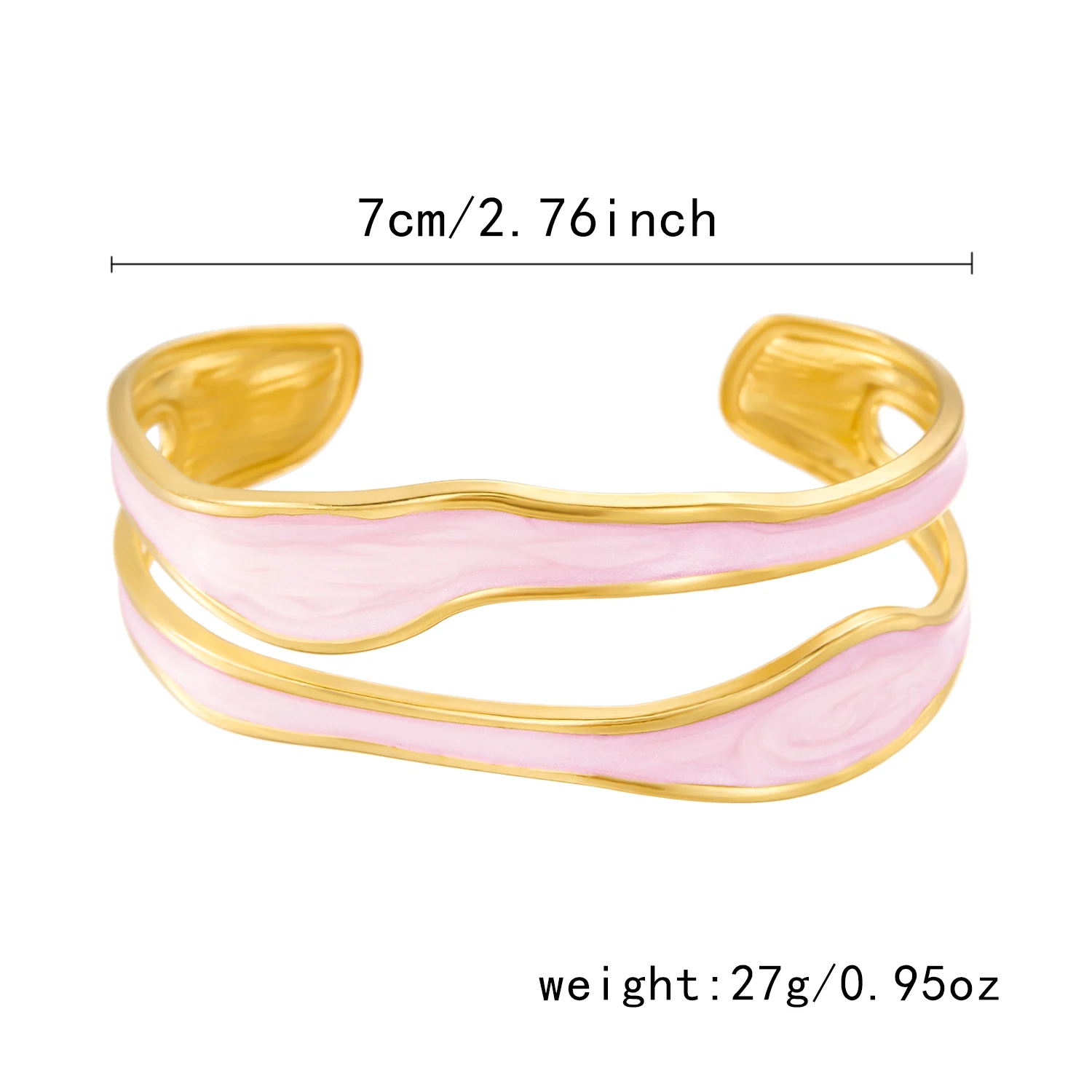 Offenes Vintage-Armband aus weißem Emaille-Edelstahl für Damen, einfaches Metall, unregelmäßige Form, geometrisches Armband, kein Verblassen von Schmuck – Detail 2