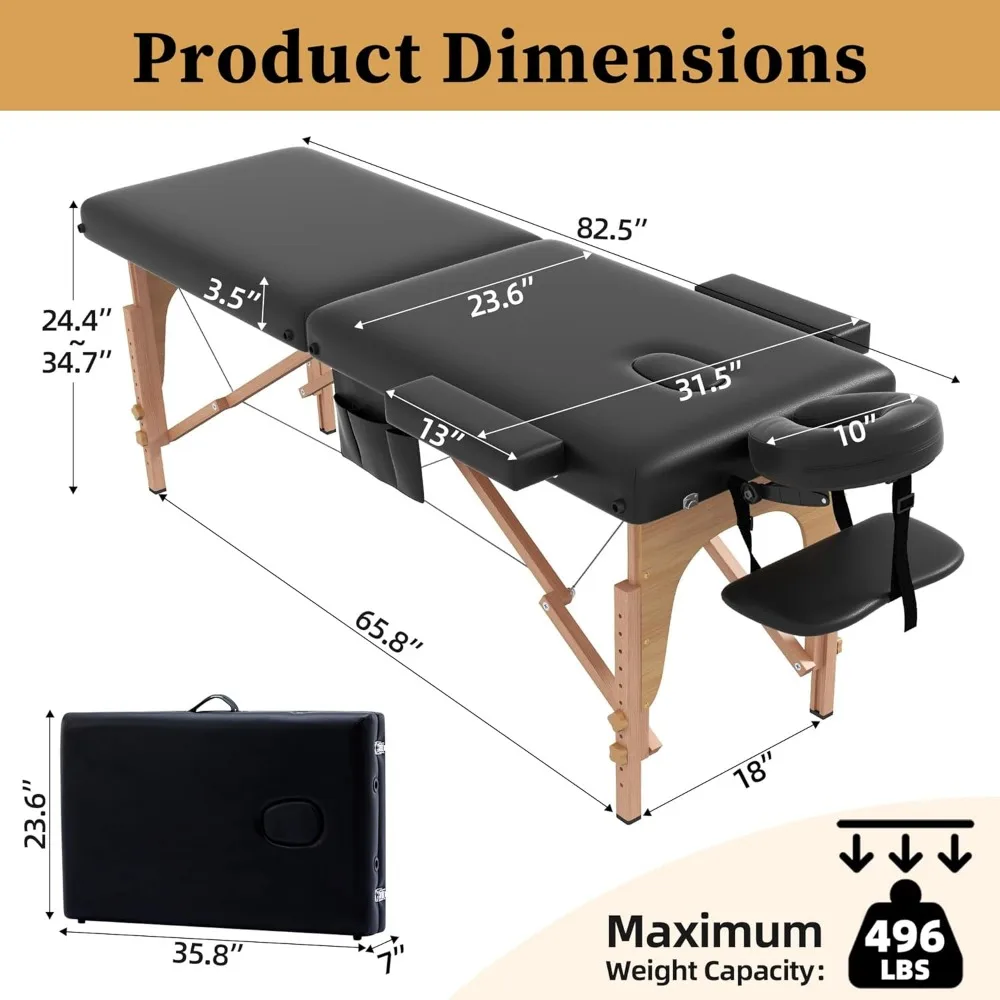 Cama de masaje portátil, mesa de masaje, peso ligero de 29 libras, cama de tatuaje plegable de 2 secciones, cuidado Facial, Spa de pestañas B