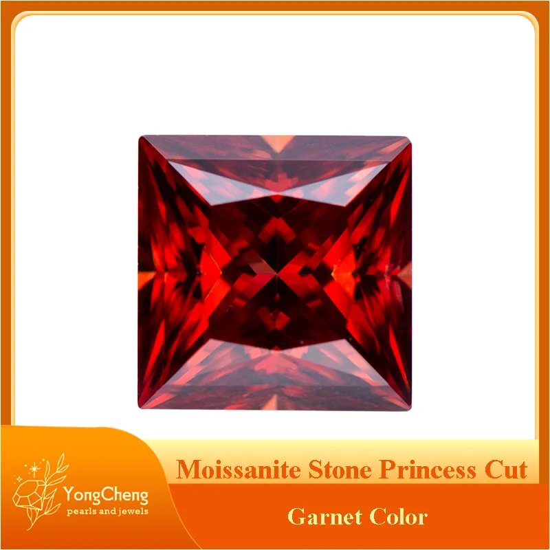 

Moissanite Stone Princess Cut Garnet Color Gemstone Lab Grown Diamond for Advanced Jewel Making with GRA Certificate