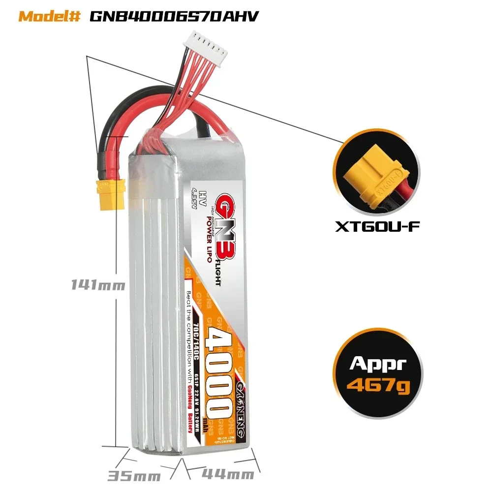 軽量hv-ドローン用バッテリー,オリジナルgnb,22.8v,4000mah,6s,70c,xt90s,fpvドローン用プラグ,rcヘリコプター,車,ボート,タンク,uavパーツ