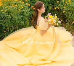 FANAN Organza Evening Party Dresses Korea Princess Square Collar Puff Sleeve Corset Wedding Women Formal Gowns Event Prom Gowns