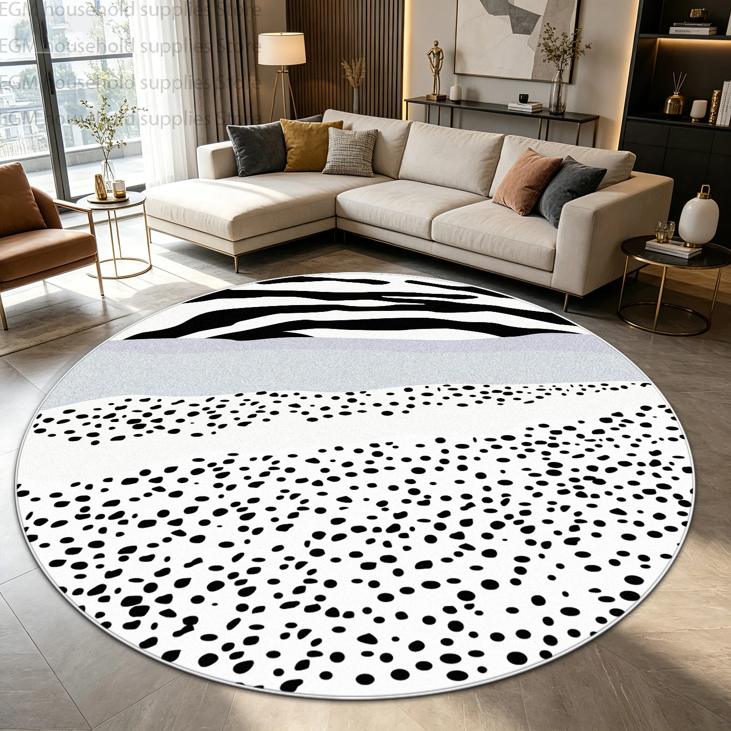 Modern Nordic Minimalism Geometric Abstract Round Carpet Living Room Decor Washable Non-Slip Bedroom Soft Rug Durable Floor Mats