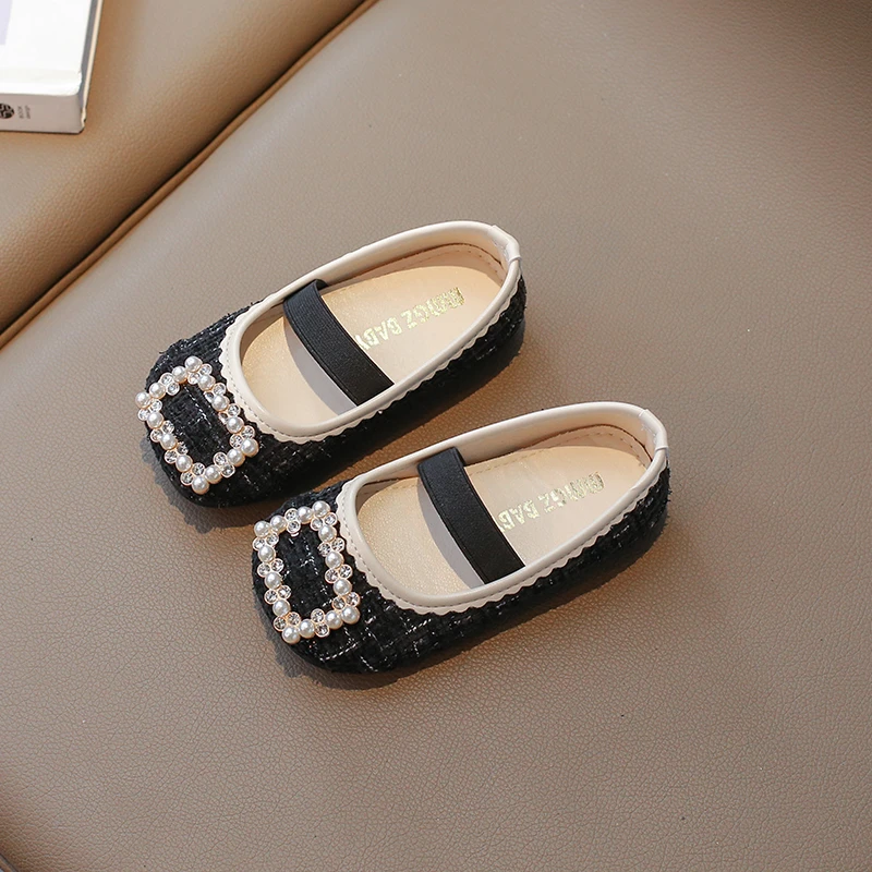 Autumn Girl's Princess Shoes Elastic Band Crystal Sweet Kid's Flat Shoe Solid Colors Anti-slip Fashion Daily Children Shoe