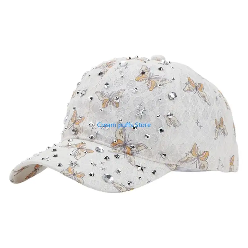 50LE Decorative Sun Hat Baseball Cap with Butterfly Pattern and Mesh Texture