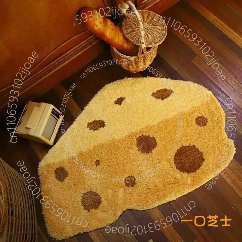 Cartoon Cute Yellow Cheese Floor Mat Bedroom Bedside Blanket Bathroom Non-slip Floor Mat Creative Cheese Flocked Carpet