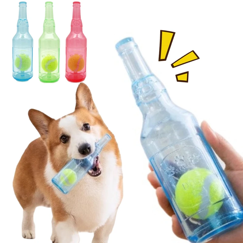 Transparent Bottle Dog Chew Toy With Rolling Tennis Ball Bite Resistant Interactive Sound Toy Anxiety Relief Entertainment Toy