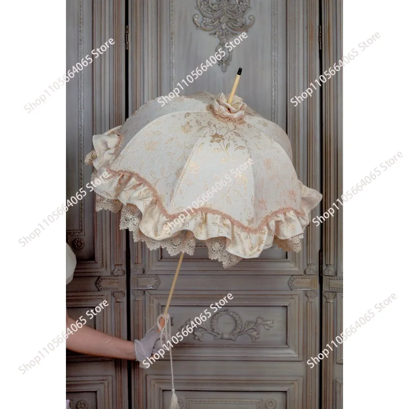 Homemade Satin Lace Long Handle Umbrella 1pcs