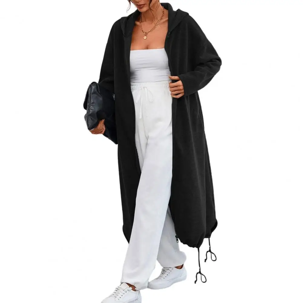 Winter Jacket Comfortable Jacket Women’s Long Hooded Jacket for Fall Winter Oversized Zip-up Coat Solid Color Tunic Hoodie Top