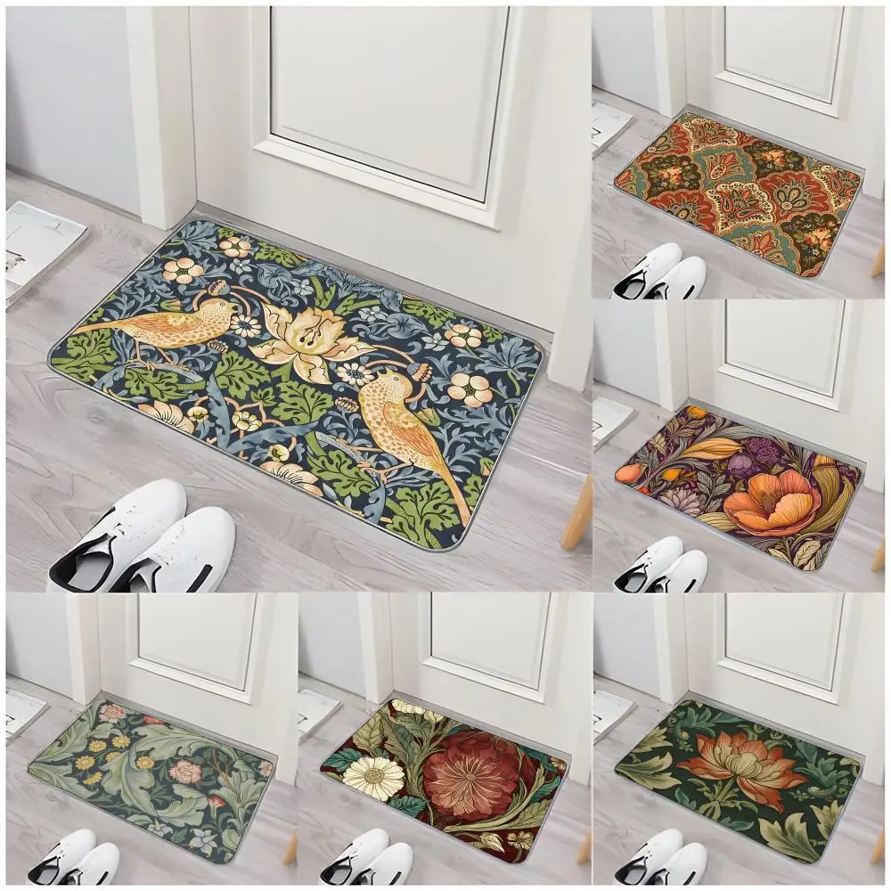 Pattern Vintage V-Vintage Floral Floor Mat Non-Slip Washable Flannel Door Mat Absorbent Indoor Floor Rug