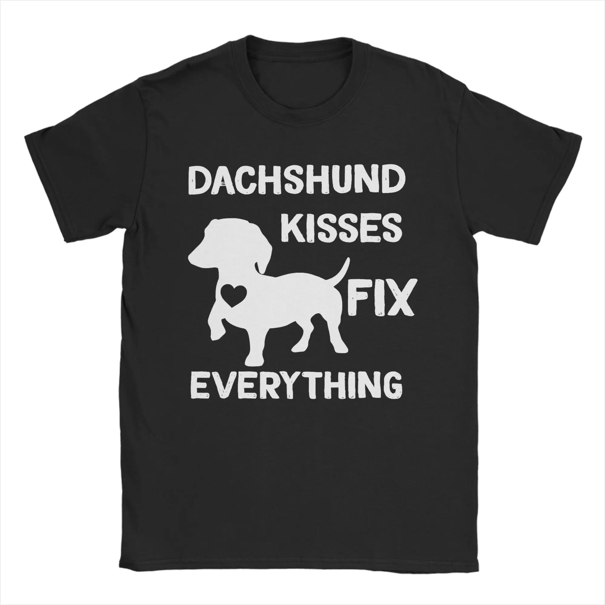 Dachshund Kiss Fix Everything T Shirt for Men 100% Cotton Casual T-Shirt Round Neck  Tees Short Sleeve Tops Plus Size