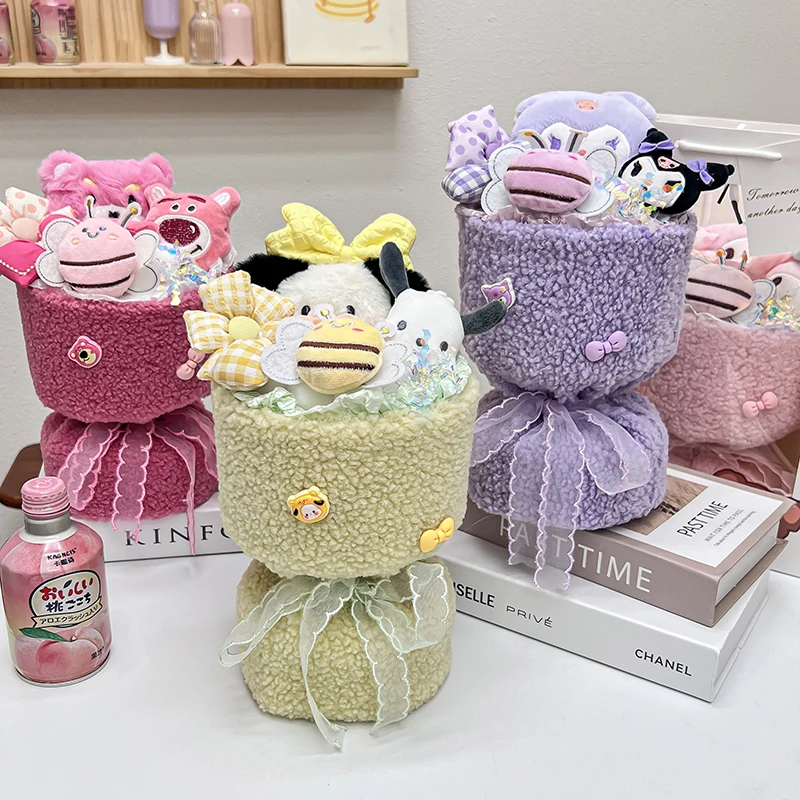 Sanrio Hello Kitty Bouquet Cute Cartoon New Doll Flower Cinnamoroll Kuromi My Melody Toys Flower Girl Child Holiday Gifts