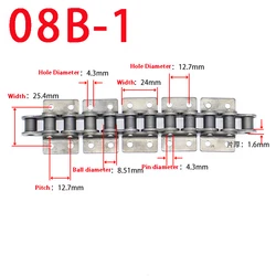 1PC 1.5 Meter 08B-1 Short Pitch Precision Roller Chain Industrial Drive Single Row Chains With 2 Ears 2 Holes