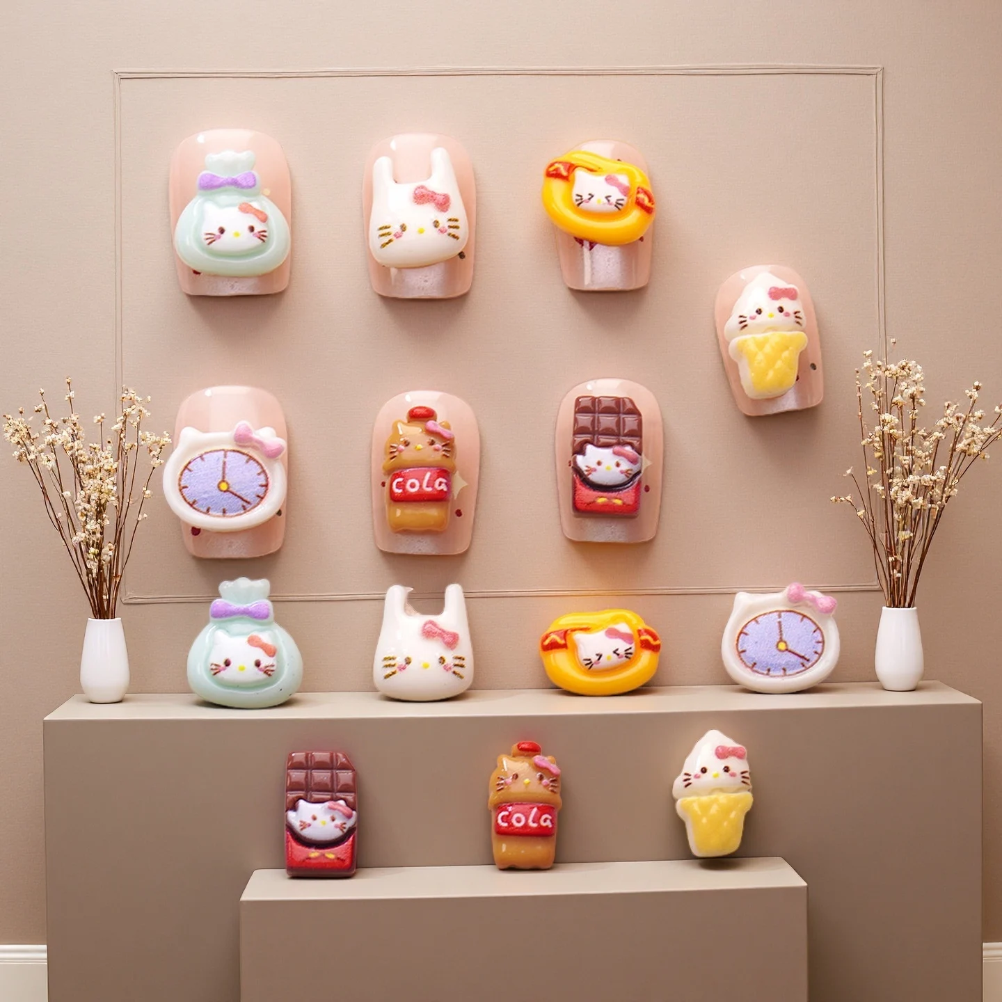 100 Uds. De dijes para uñas de helado de Hello Kitty, bonito arte de uñas de resina con decoración de Chocolate, accesorios para uñas 3D dulces para manicura Kawaii