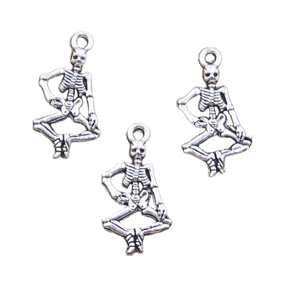 15pcs Charms Skeleton Skull Man 26x14mm Antique Silver Color Pendants Making DIY Handmade Tibetan Finding Jewelry