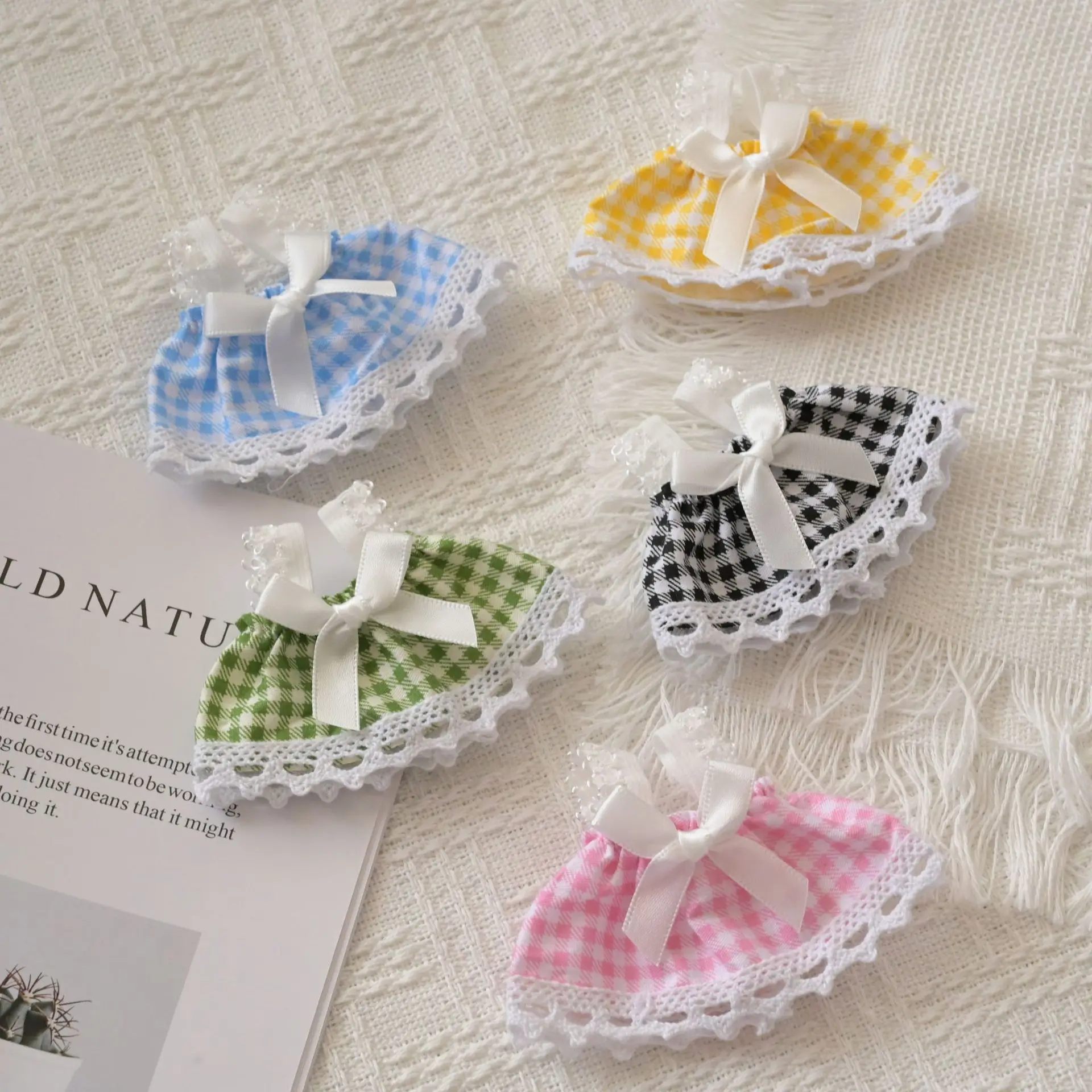 New 10-15cm Cotton Doll Palm Door Dog Lace Plaid Skirt Little Cloth Doll Pleated Skirt Doll Fashionable Replacement Dress