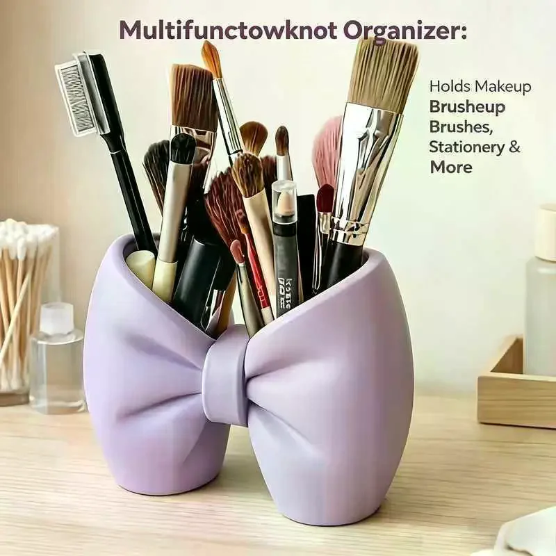 Bow‑Shaped Makeup Brush Storage Organizer Large Capacity For Vanity Desk Office Supply