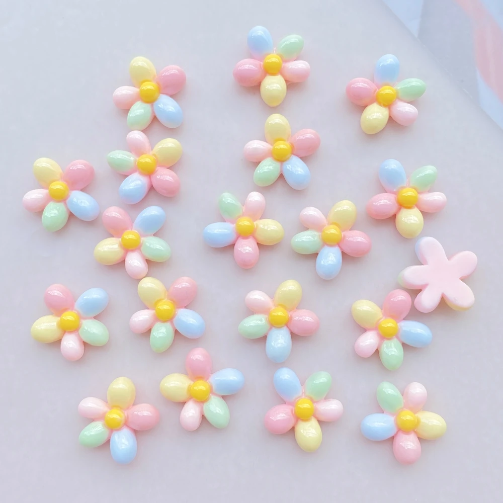 20Pcs Cute Cartoon Mini Colored Flowers Nail Art Resin Designer Charms DIY Craft For Nail 3D Decorations Jewelry