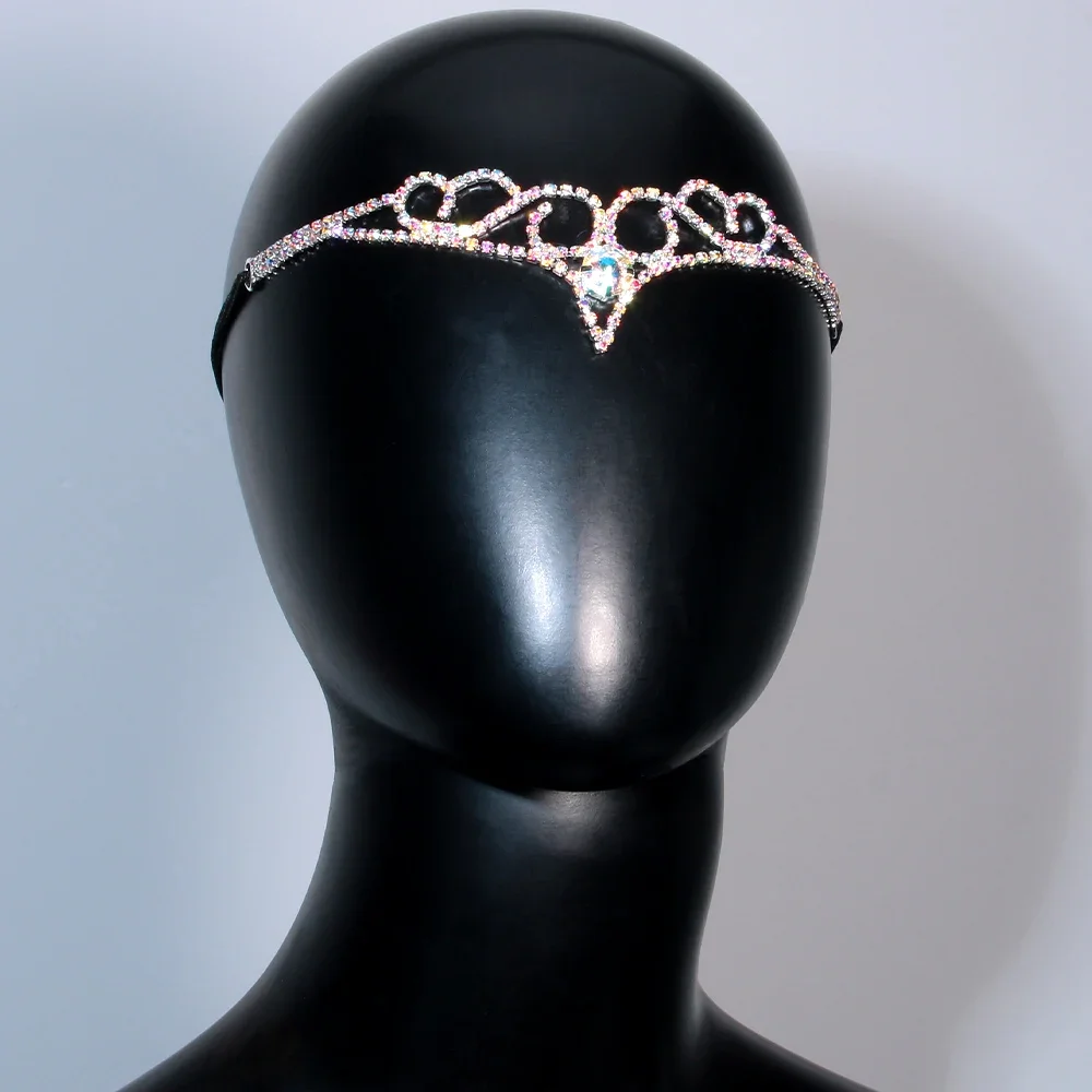 Boho AB Rhinestone V Shape Forehead Chain Headband Hair Jewelry for Women Party Crystal Headband Tiara Wedding Accessories