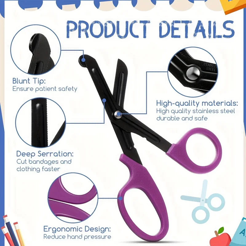 قطعتان، قطعة واحدة من مقص التمريض مع بكرة شارة قابلة للسحب، مقص أمان من الفولاذ المقاوم للصدأ ومقص ضمادة للاستخدام الطبي #5