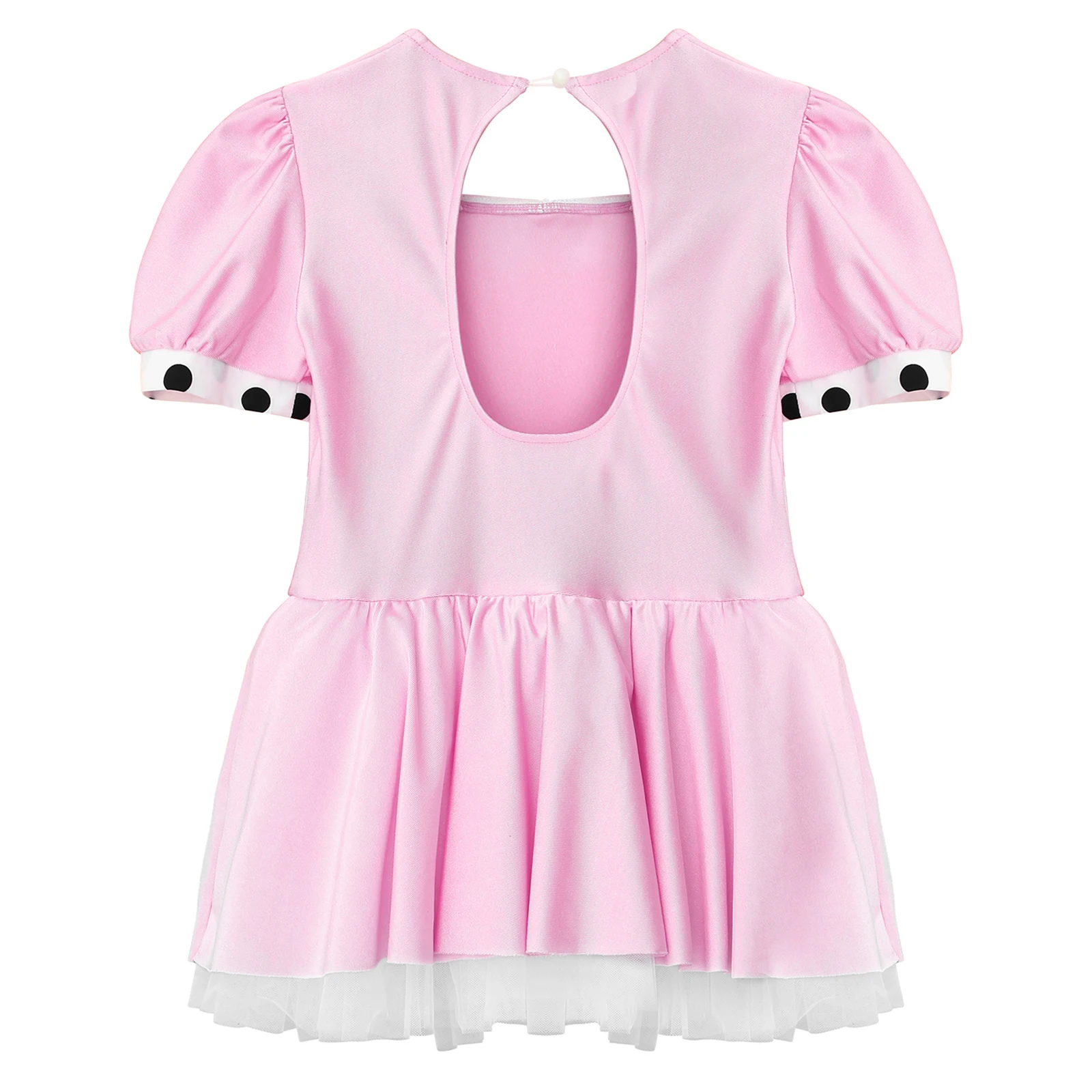 Kinder Mädchen Maid Cosplay Kleid Kurzarm Polka Dots Print Bowknot Dekor Mesh Dance Tutu Halloween Partei Rolle Spielen Kostüm