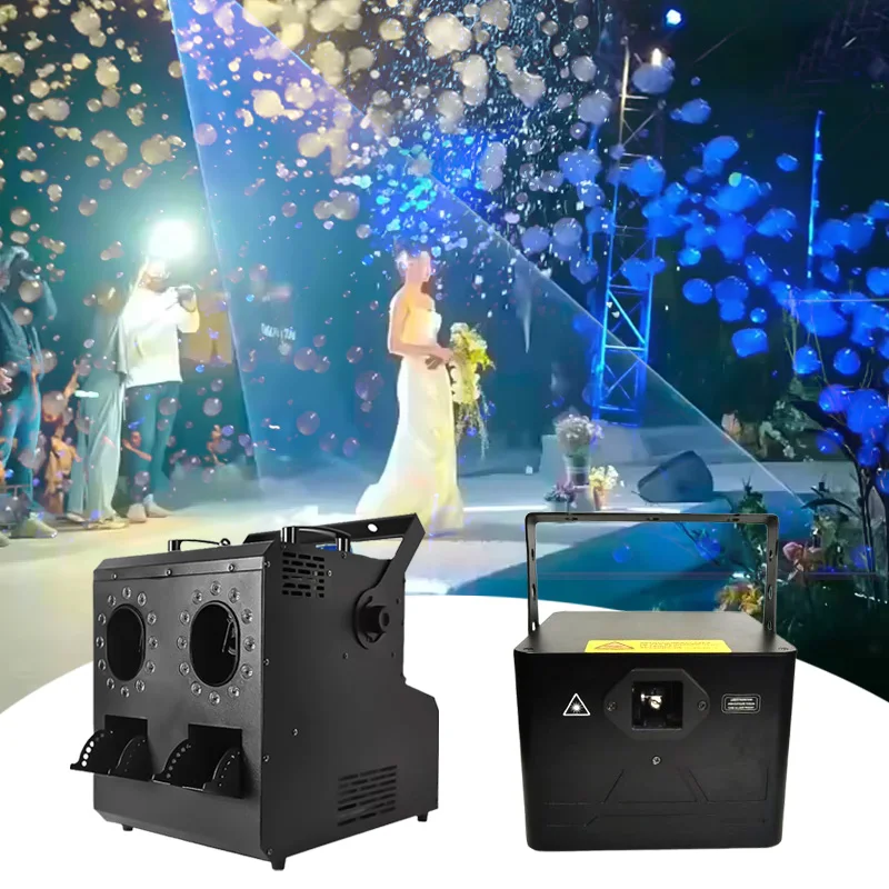 

1500W LED Smoke Bubbles Machine Remote DMX512 RGBW with 10W Strong Animation Laser Beam Light for DJ Stage Wedding Party Effect