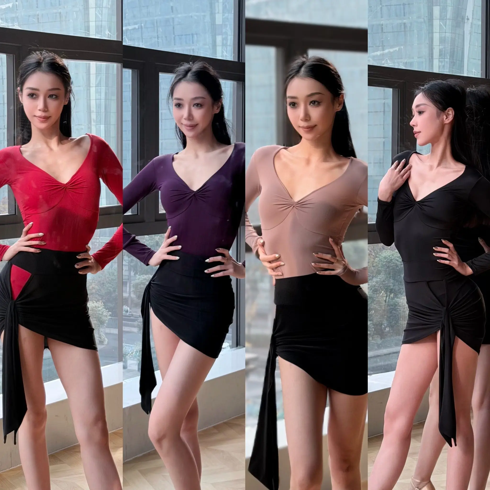 

Новинка 2026 года, топы для латинских танцев для женщин, рубашки с длинными рукавами и v-образным вырезом, платье для самбы, чачи, танго, женская одежда для латинских танцев, DQS21825