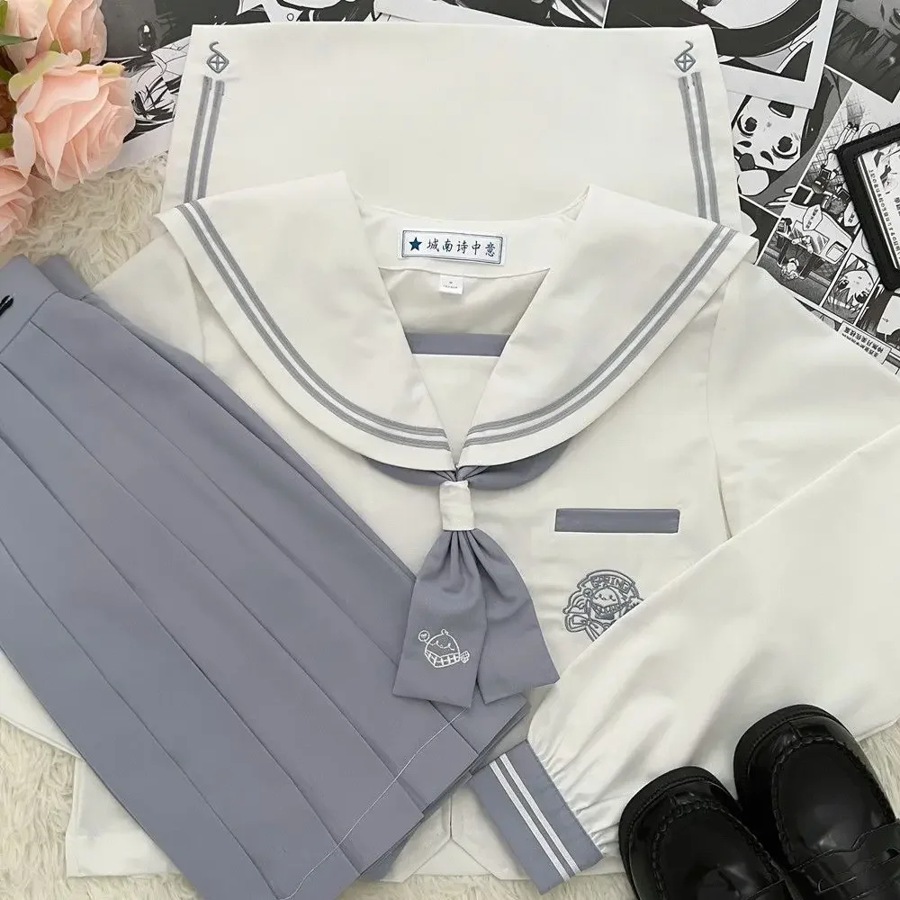 2024 giapponese grigio bianco abbinato al colore JK uniforme lunga manica corta top gonna a pieghe estate delle donne ragazze carine uniforme da marinaio